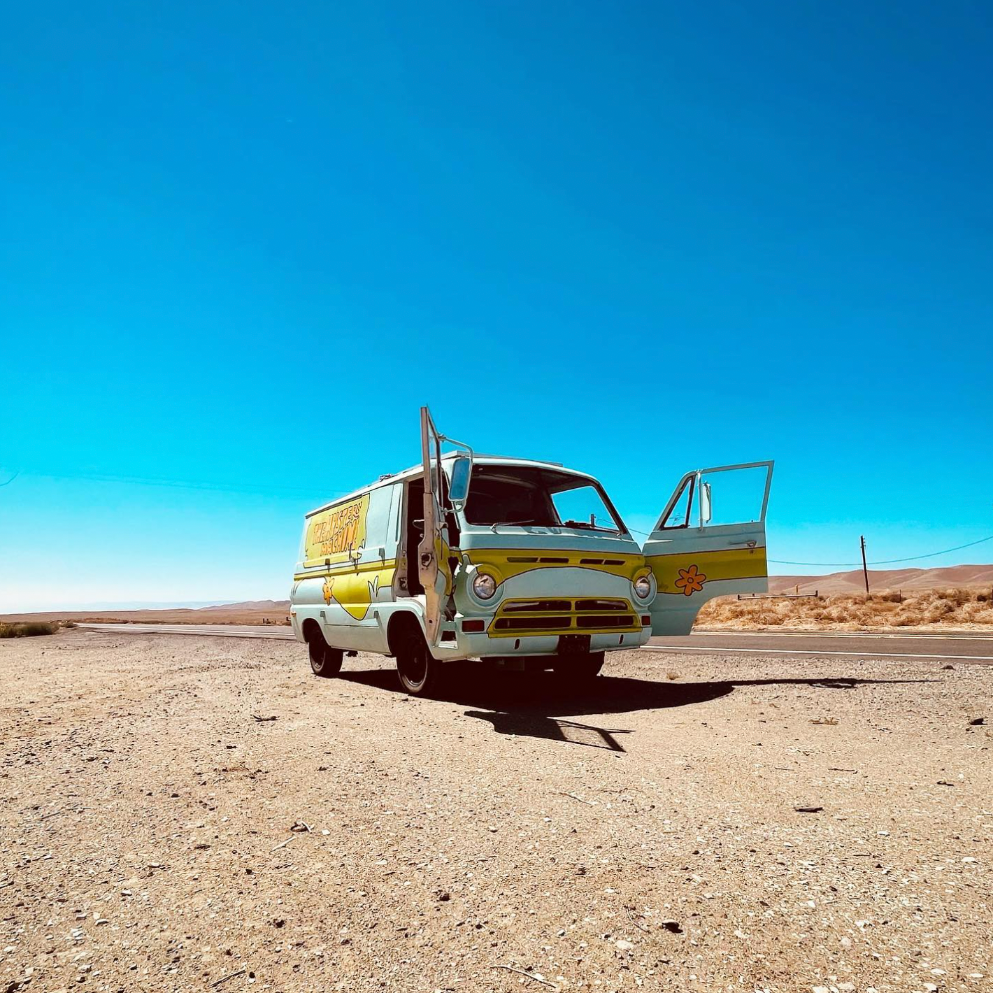 The finished Mystery Machine — doors open, wings out.