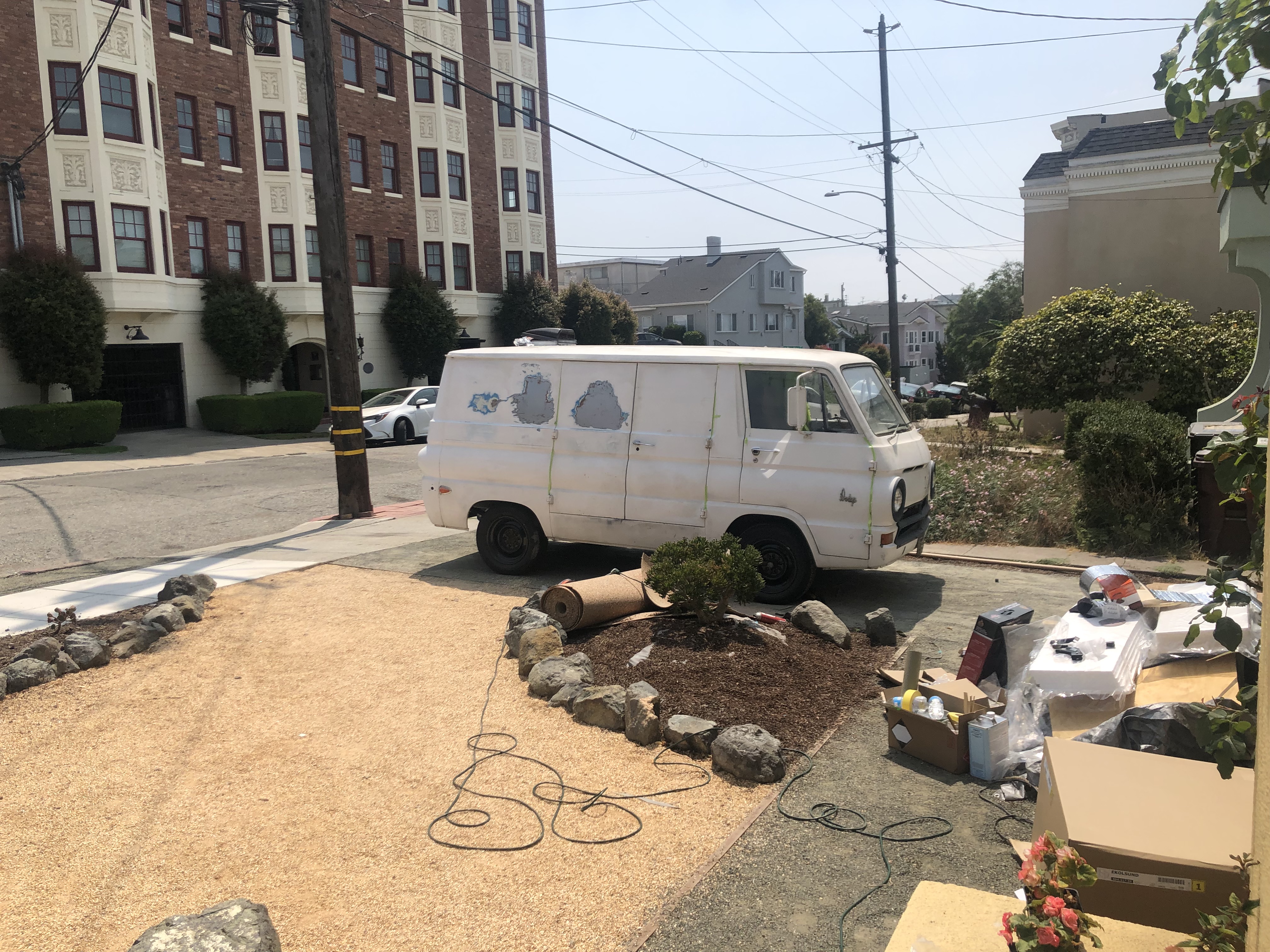 Early attempt at sanding. We gave up soon after this photo.